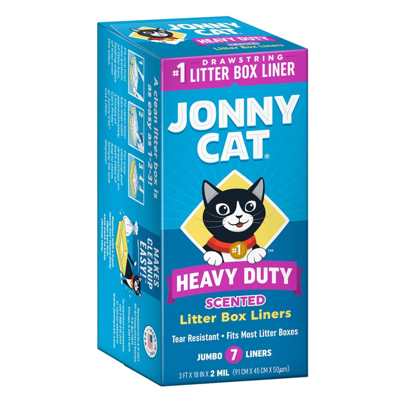 Jonny Cat Litter Box Liners: Fresh Scent - Heavy Duty - Tear & Leak Resistant - Drawstring Close - Jumbo, 7 Count - Image 1
